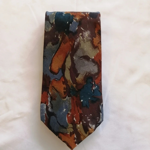 Emanuel Ungaro Paris 100% Silk Italian Tie Abstract Print Earth Tones - Picture 3 of 14